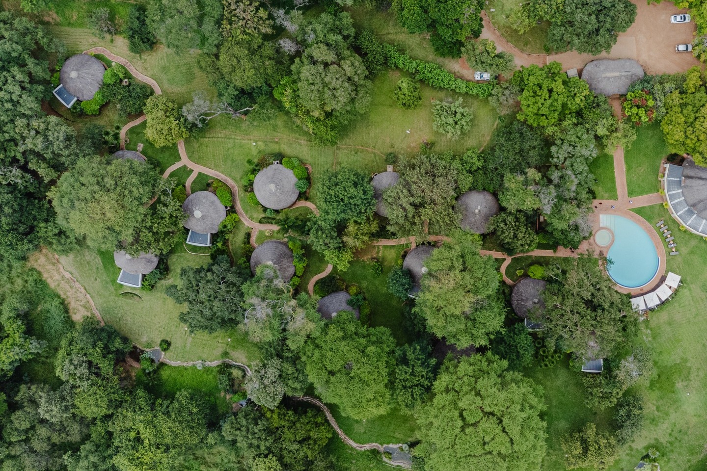 © Aerial view of Lilayi lodge, luxury accommodation in Zambia
